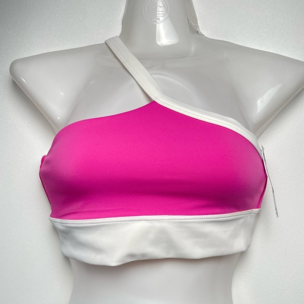 PINK VS RELAY ONE-SHOULDER SPORTS BRA Pink White Women size XS/S - Picture 2 of 6